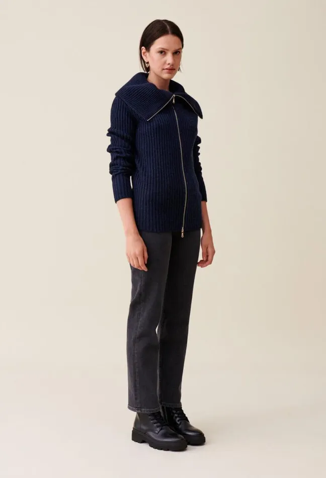 Claudie Pierlot Zipneck Knitted Jumper Clothes Knitwear And Cardigans