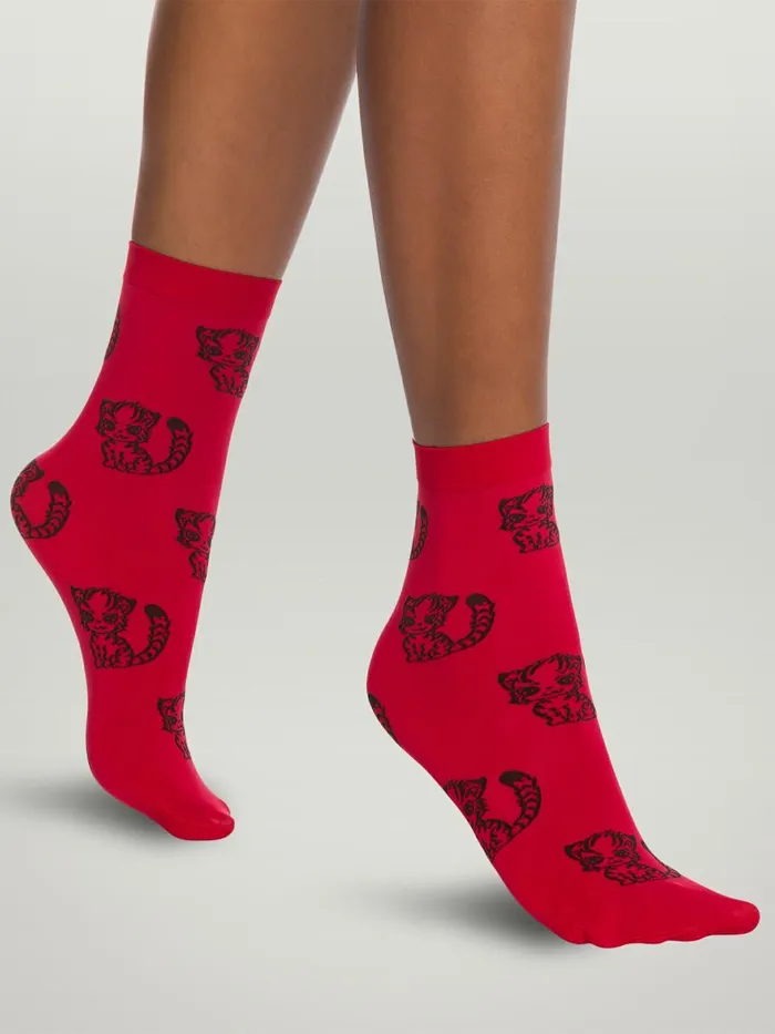 CNY Tiger Socks Chinese Redblack Women Wolford Socks