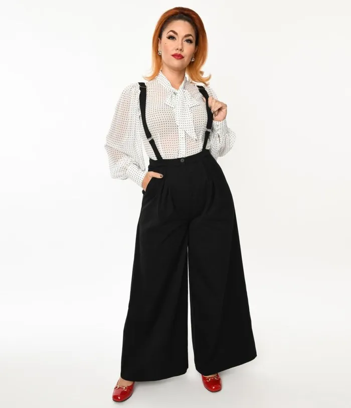 Collectif 1940s Black Glynda Suspender Pants Clothing Unique Vintage Pants