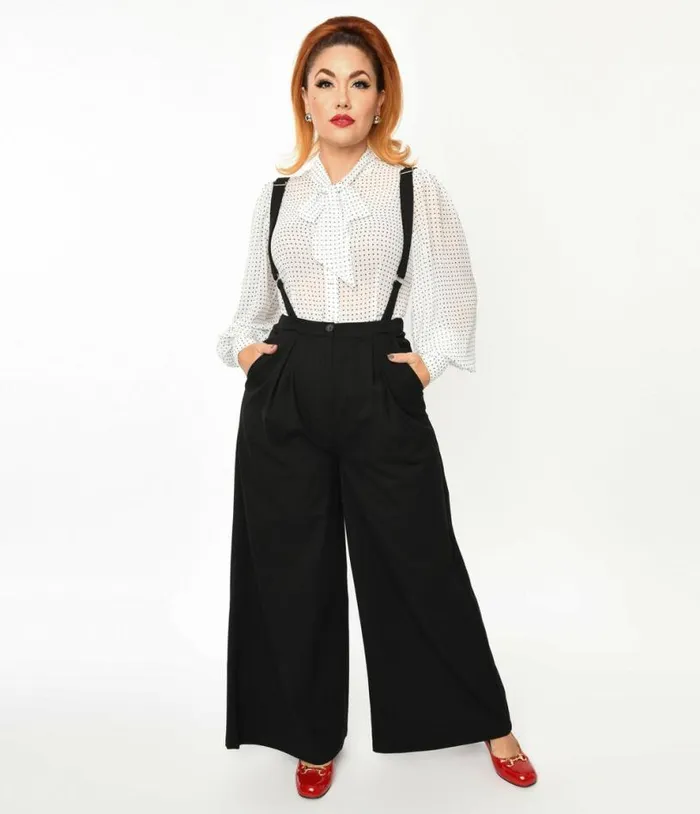 Collectif 1940s Black Glynda Suspender Pants Clothing Unique Vintage Pants