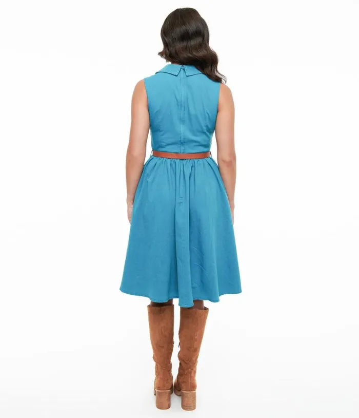 Collectif 1950s Blue Denim Lindy Bop Donda Dress DressesPlus Unique Vintage Fit and Flare