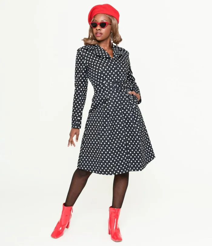 Collectif Black and White Polka Dot Jolianna Trench Coat ClothingPlus Unique Vintage Jackets Collectif Black and White Polka Dot Jolianna Trench Coat ClothingPlus Unique Vintage Jackets