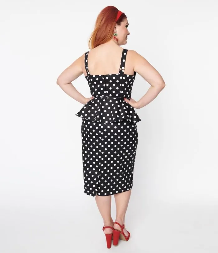 Collectif Black and White Polka Dot Lilla Pencil Dress DressesPlus Unique Vintage Pencil