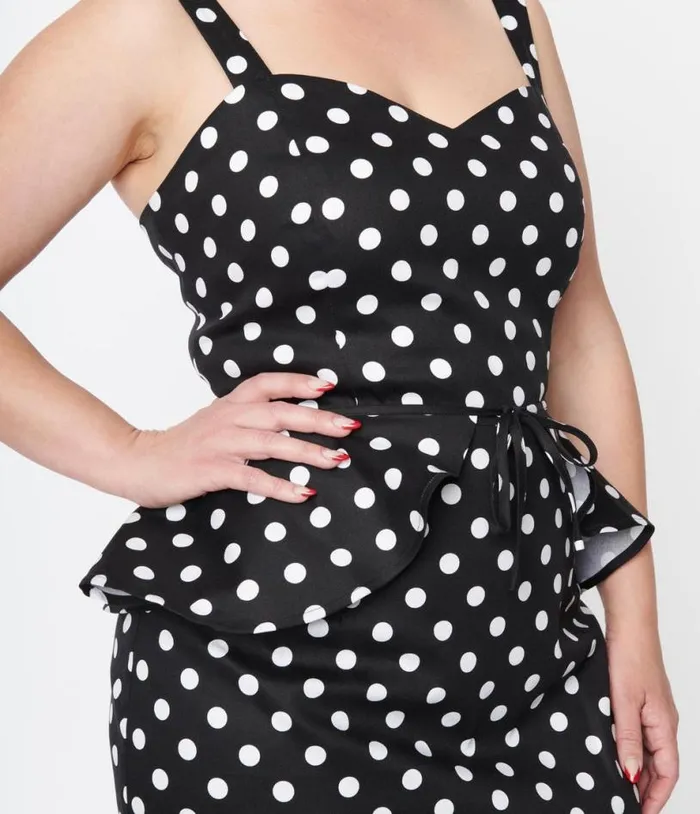 Collectif Black and White Polka Dot Lilla Pencil Dress DressesPlus Unique Vintage Pencil