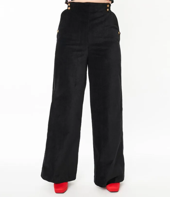 Collectif Black Jilka Corduroy Trousers Clothing Unique Vintage Pants