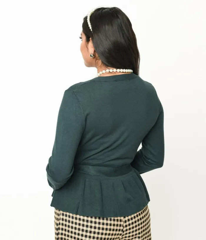 Collectif Forest Green Peplum Cardigan Clothing Unique Vintage Sweaters and Cardigans