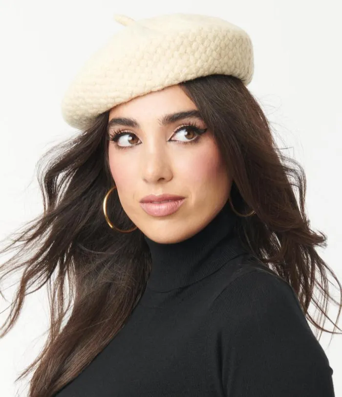 Cream Basketweave Adieu Beret Accessories Unique Vintage Berets