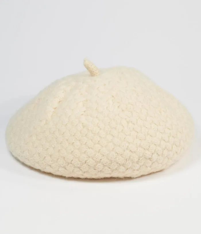 Cream Basketweave Adieu Beret Accessories Unique Vintage Berets