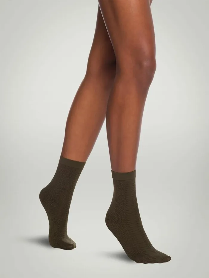 Croco Jacquard Socks Dark Earth Green Women Wolford Socks