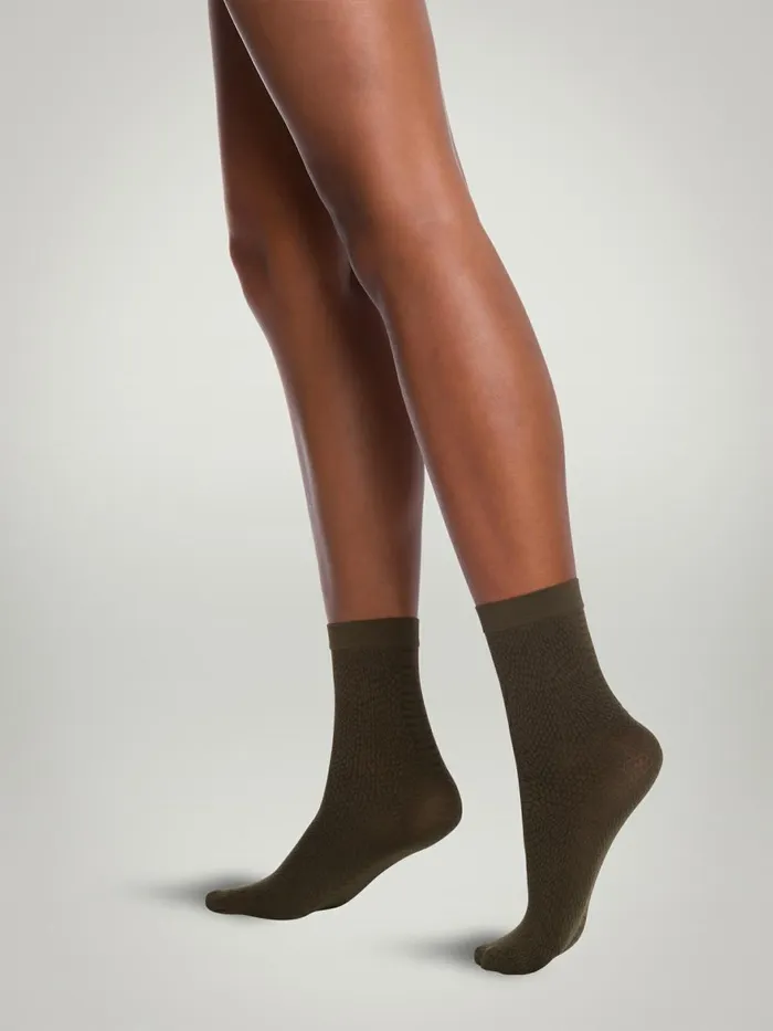 Croco Jacquard Socks Dark Earth Green Women Wolford Socks