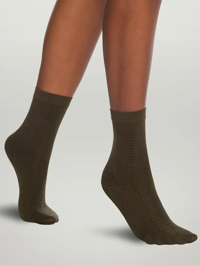 Croco Jacquard Socks Dark Earth Green Women Wolford Socks