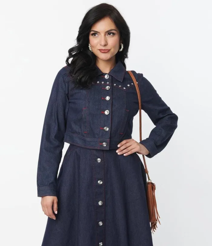 Dark Denim Western Boxy Crop Jacket Clothing Unique Vintage Coats and Jackets Dark Denim Western Boxy Crop Jacket Clothing Unique Vintage Coats and Jackets