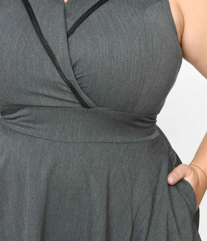 Dark Heather Grey Swing Dress DressesPlus Unique Vintage Pocket Dresses