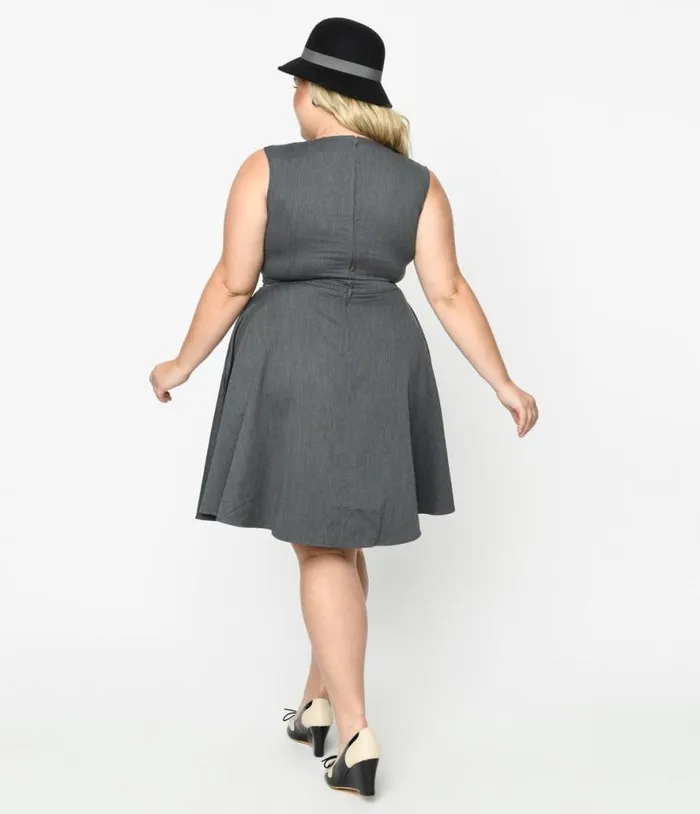 Dark Heather Grey Swing Dress DressesPlus Unique Vintage Pocket Dresses
