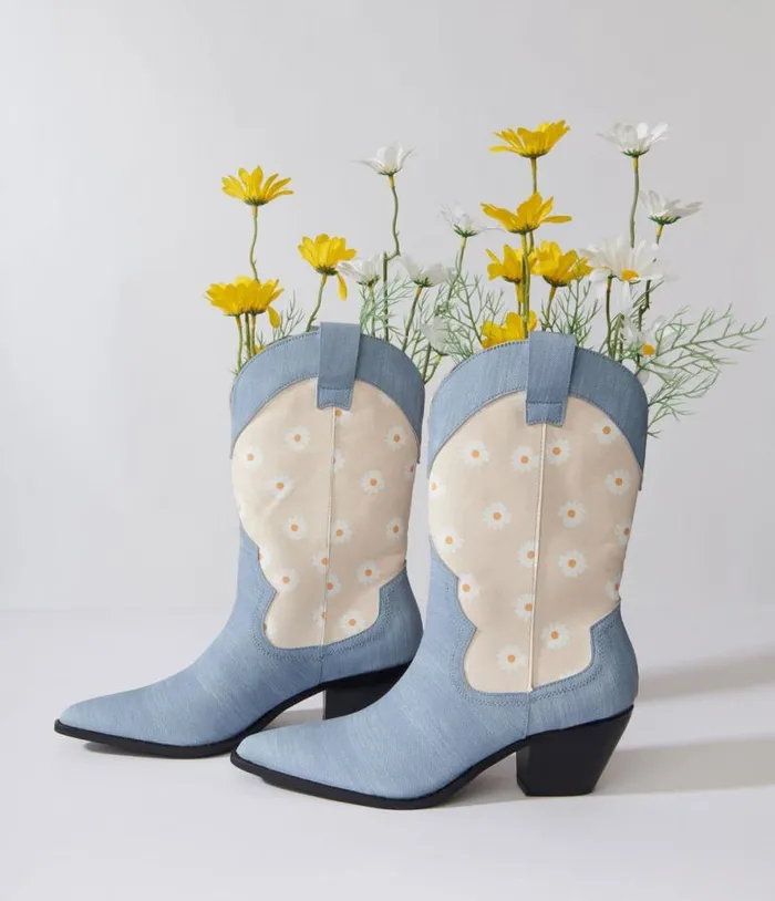 Denim Daisy Cowboy Boot Shoes Unique Vintage Boots