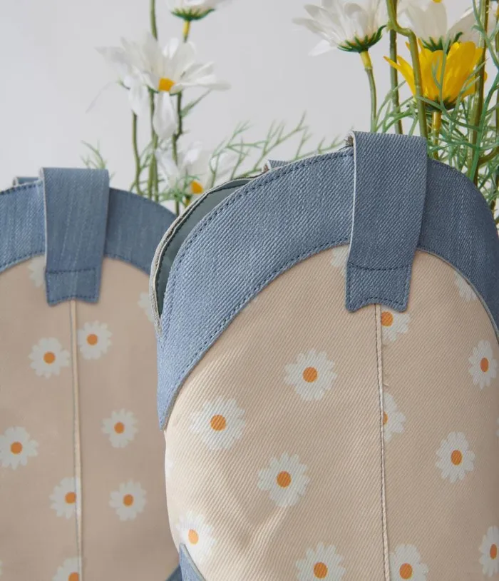 Denim Daisy Cowboy Boot Shoes Unique Vintage Boots