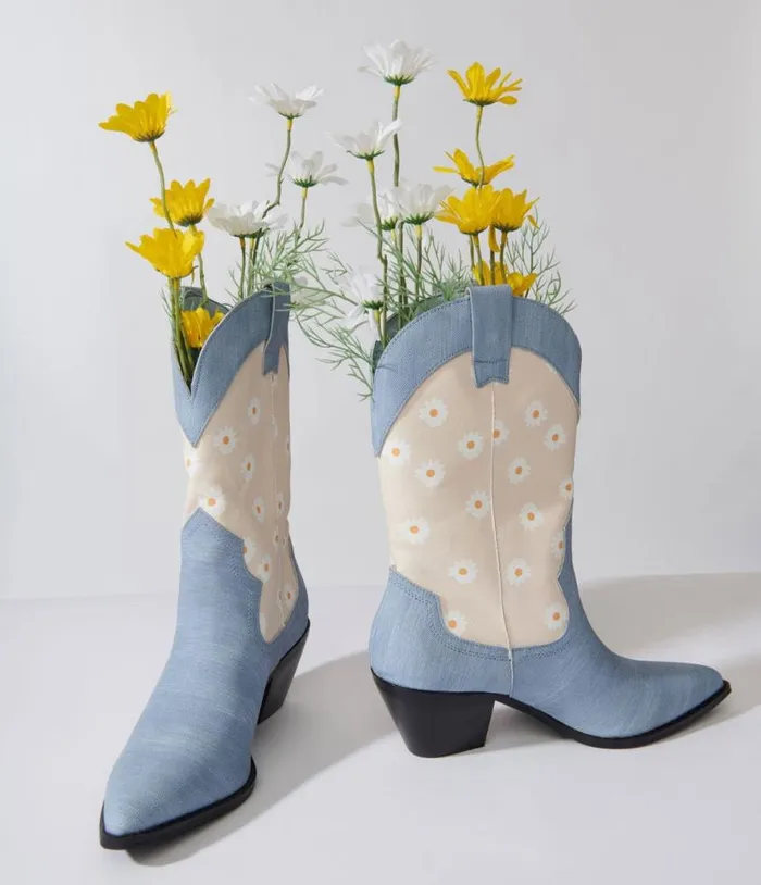 Denim Daisy Cowboy Boot Shoes Unique Vintage Boots