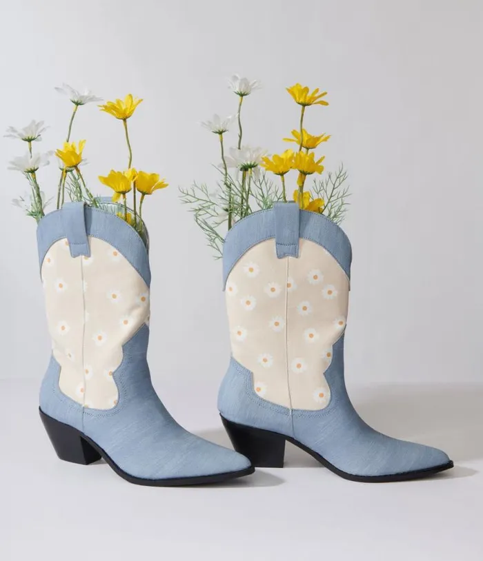 Denim Daisy Cowboy Boot Shoes Unique Vintage Boots