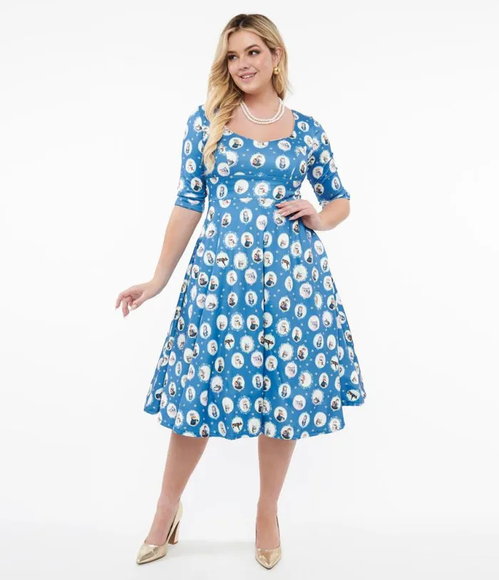 Dolly and Dotty 1950s Blue Cats Swing Dress Dresses Unique Vintage Pocket Dresses