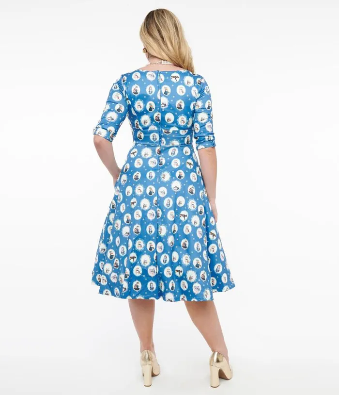 Dolly and Dotty 1950s Blue Cats Swing Dress Dresses Unique Vintage Pocket Dresses