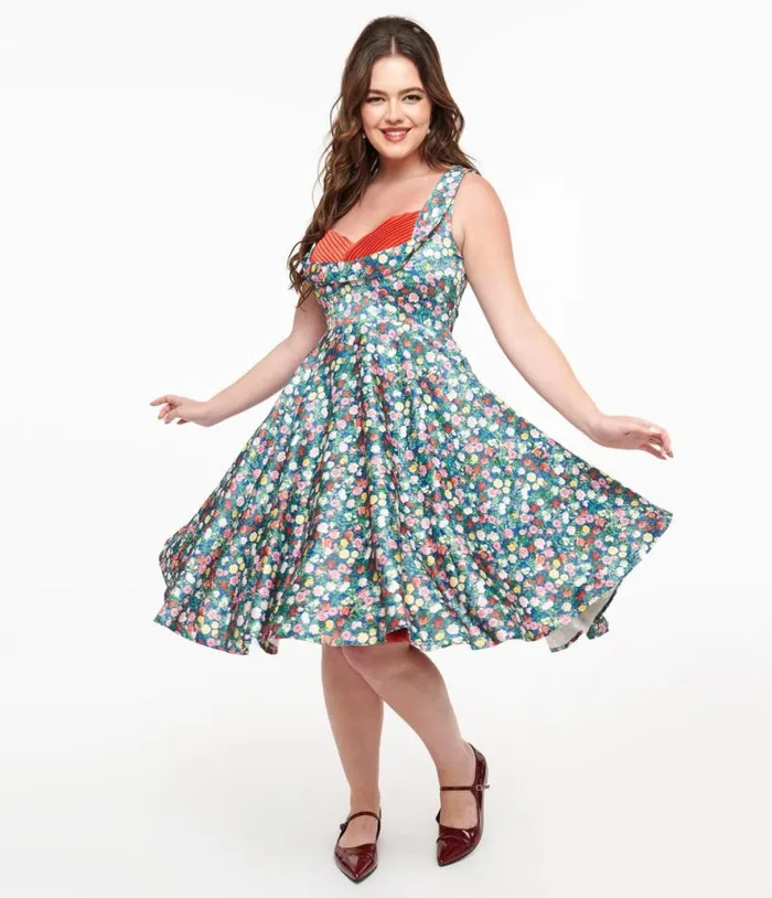 Dolly and Dotty 1950s Navy and Rose Print Grace Swing Dress DressesPlus Unique Vintage Swing Dolly and Dotty 1950s Navy and Rose Print Grace Swing Dress DressesPlus Unique Vintage Swing