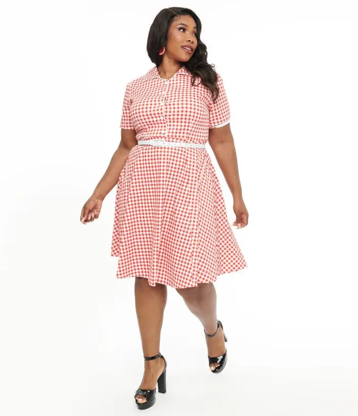 Dolly and Dotty 1950s Red Gingham Penelope Rockabilly Swing Shirt Dress DressesPlus Unique Vintage Swing Dolly and Dotty 1950s Red Gingham Penelope Rockabilly Swing Shirt Dress DressesPlus Unique Vintage Swing