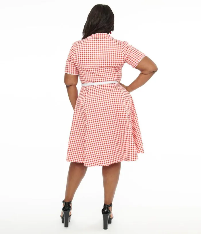 Dolly and Dotty 1950s Red Gingham Penelope Rockabilly Swing Shirt Dress DressesPlus Unique Vintage Swing