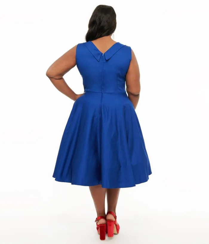 Dolly and Dotty 1950s Royal Blue Grace Swing Dress DressesPlus Unique Vintage Swing