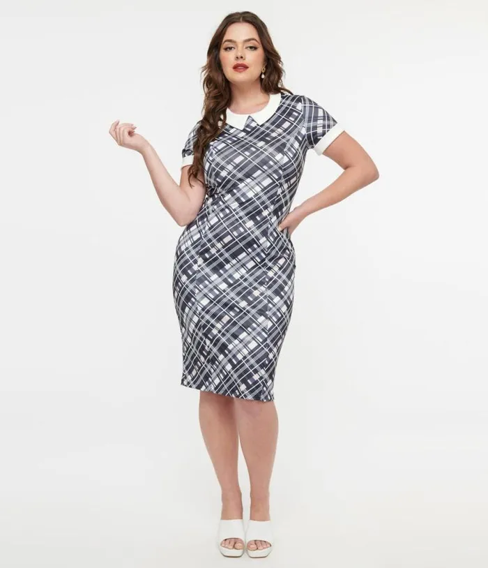 Dolly and Dotty 1950s White and Black Checkered Toni Wiggle Dress DressesPlus Unique Vintage Pencil Dolly and Dotty 1950s White and Black Checkered Toni Wiggle Dress DressesPlus Unique Vintage Pencil