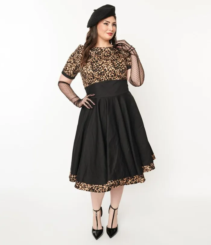 Dolly and Dotty Black and Leopard Print Darlene Swing Dress DressesPlus Unique Vintage Swing Dolly and Dotty Black and Leopard Print Darlene Swing Dress DressesPlus Unique Vintage Swing