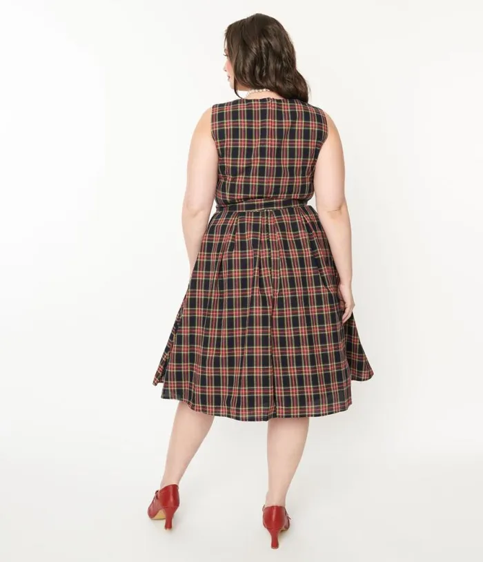 Dolly and Dotty Black and Red Plaid Annie Swing Dress DressesPlus Unique Vintage Pocket Dresses