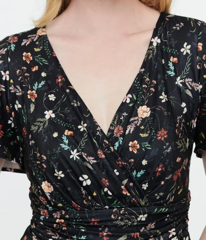 Dolly and Dotty Black Floral Meadow Butterfly Sleeve Jumpsuit ClothingPlus Unique Vintage Rompers and Jumpsuits