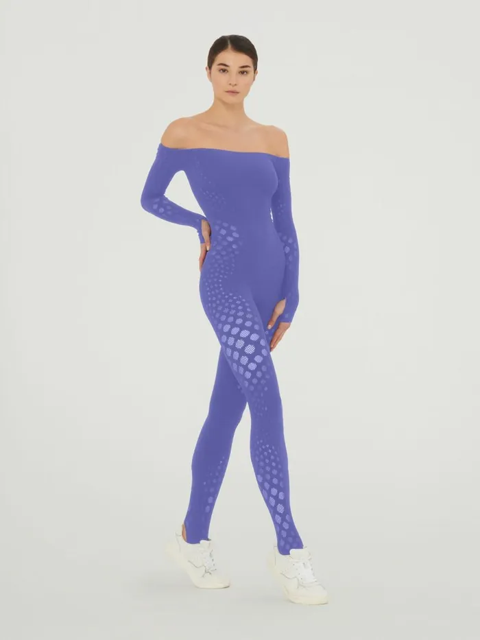 Dots Illusion Net Jumpsuit Ultra Violet Women Wolford Trousers and Jumpsuits