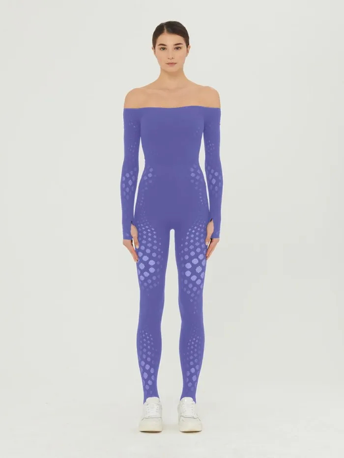 Dots Illusion Net Jumpsuit Ultra Violet Women Wolford Trousers and Jumpsuits