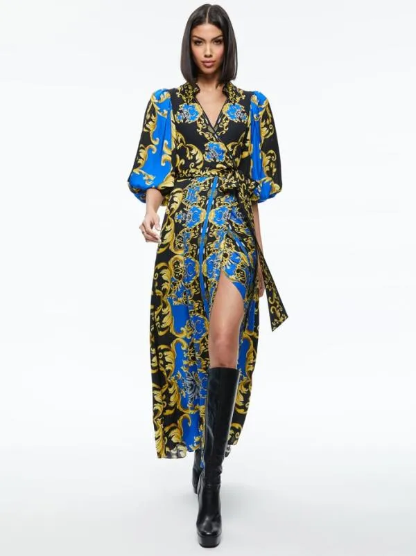 Dresses Women Alice Olivia ALISA WRAP MAXI SHIRT DRESS Regal Romance Sapphire