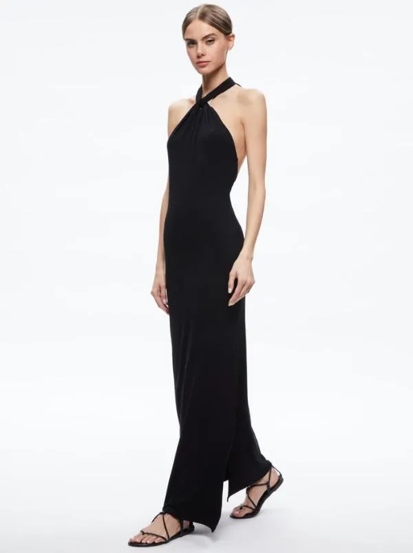 Dresses Women Alice Olivia AMAYA HALTER NECK HIGH SLIT DRESS Black
