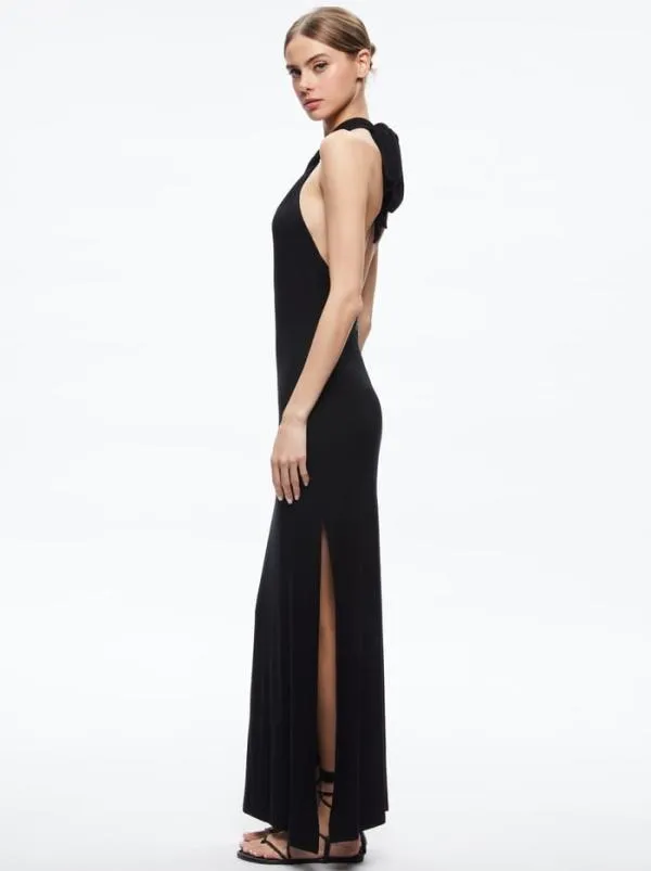 Dresses Women Alice Olivia AMAYA HALTER NECK HIGH SLIT DRESS Black