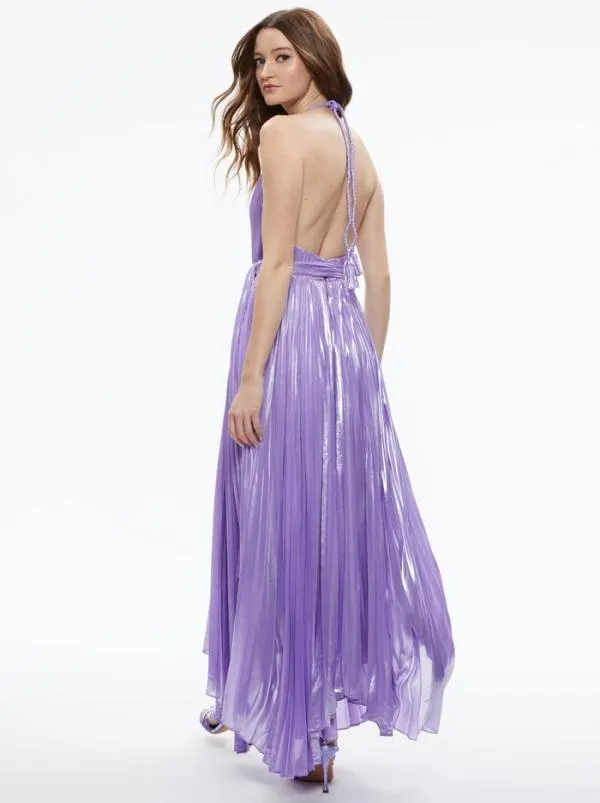 Dresses Women Alice Olivia ARISTA SLEEVELESS HALTER NECK PLEATED MAXI DRESS Solstice