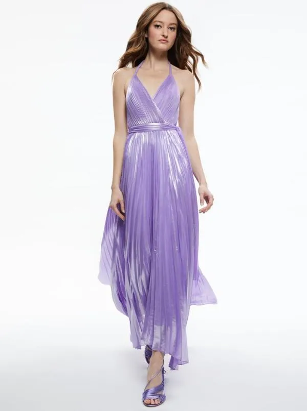 Dresses Women Alice Olivia ARISTA SLEEVELESS HALTER NECK PLEATED MAXI DRESS Solstice