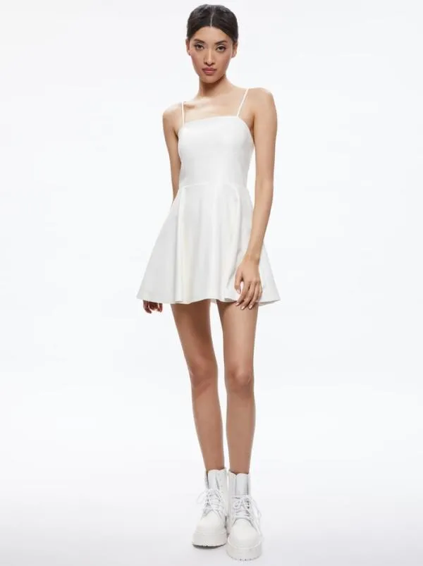 Dresses Women Alice Olivia AUTUMN VEGAN LEATHER FIT FLARE DRESS Off White