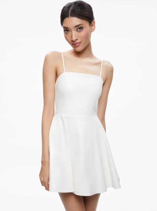 Dresses Women Alice Olivia AUTUMN VEGAN LEATHER FIT FLARE DRESS Off White