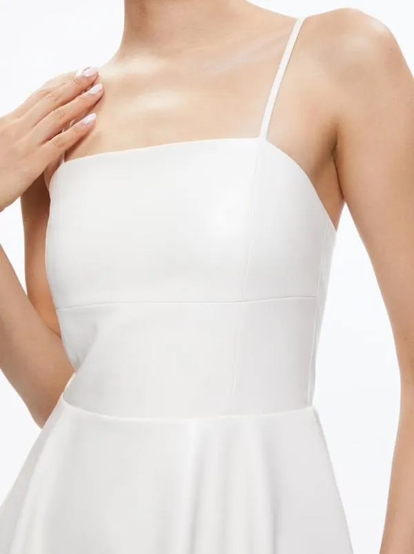 Dresses Women Alice Olivia AUTUMN VEGAN LEATHER FIT FLARE DRESS Off White