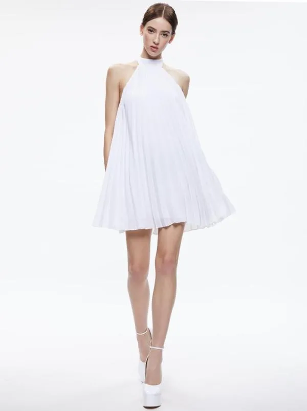 Dresses Women Alice Olivia AVIANA HALTERNECK SUNBURST PLEAT MINI DRESS White Dresses Women Alice Olivia AVIANA HALTERNECK SUNBURST PLEAT MINI DRESS White