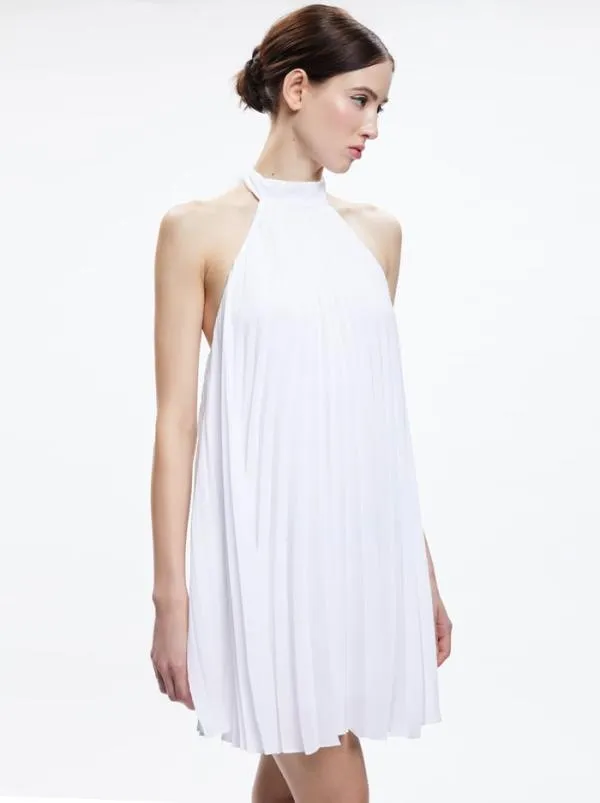 Dresses Women Alice Olivia AVIANA HALTERNECK SUNBURST PLEAT MINI DRESS White