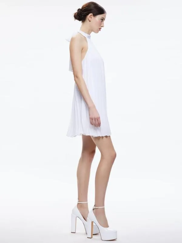Dresses Women Alice Olivia AVIANA HALTERNECK SUNBURST PLEAT MINI DRESS White