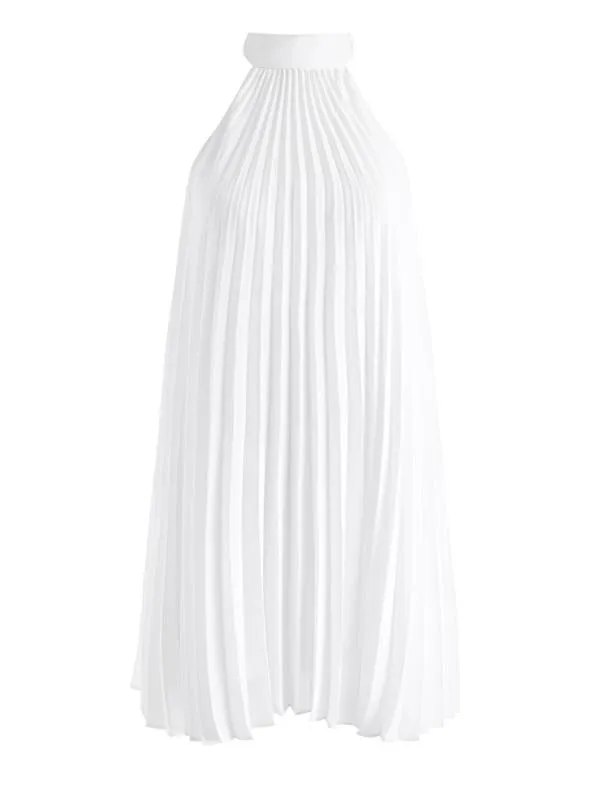 Dresses Women Alice Olivia AVIANA HALTERNECK SUNBURST PLEAT MINI DRESS White