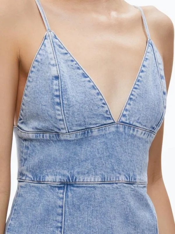Dresses Women Alice Olivia CARLI SPAGHETTI STRAP DENIM MINI DRESS Rockstar Blue