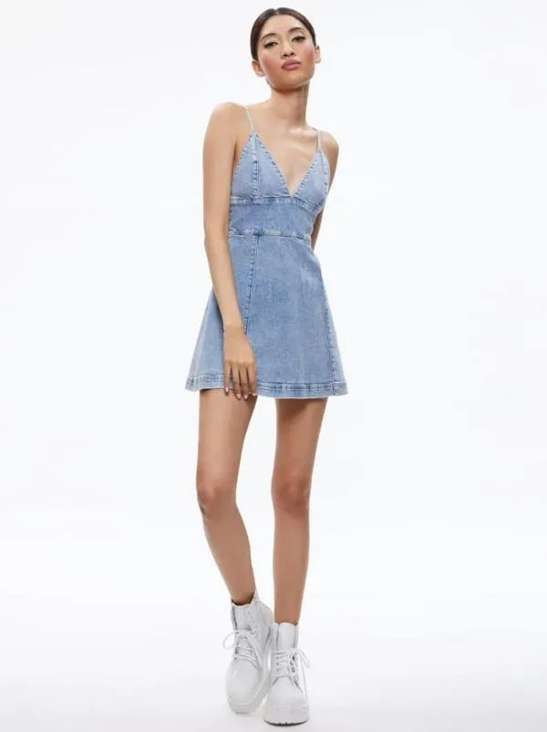 Dresses Women Alice Olivia CARLI SPAGHETTI STRAP DENIM MINI DRESS Rockstar Blue