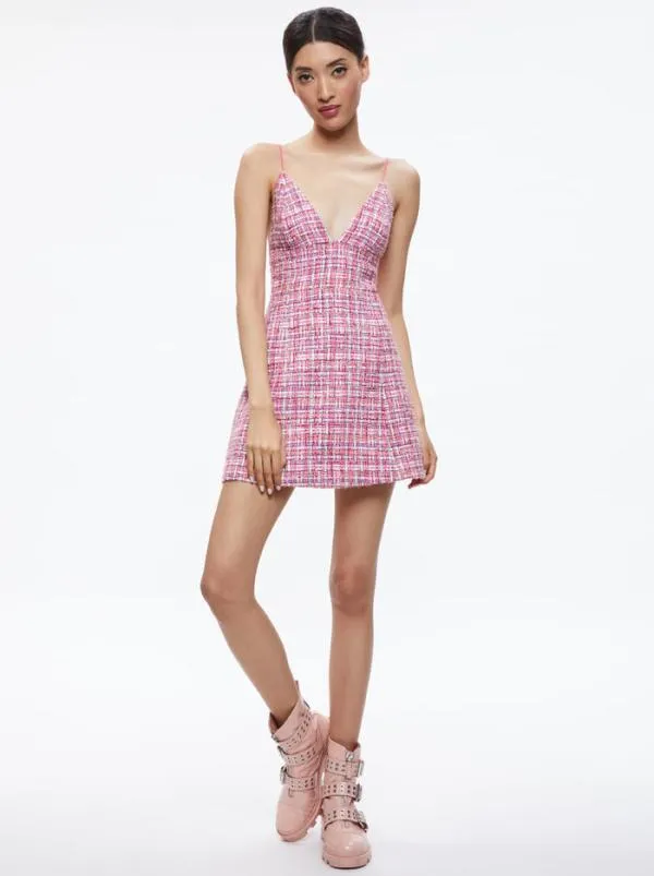 Dresses Women Alice Olivia CARLI SPAGHETTI STRAP TWEED MINI DRESS Candywhite