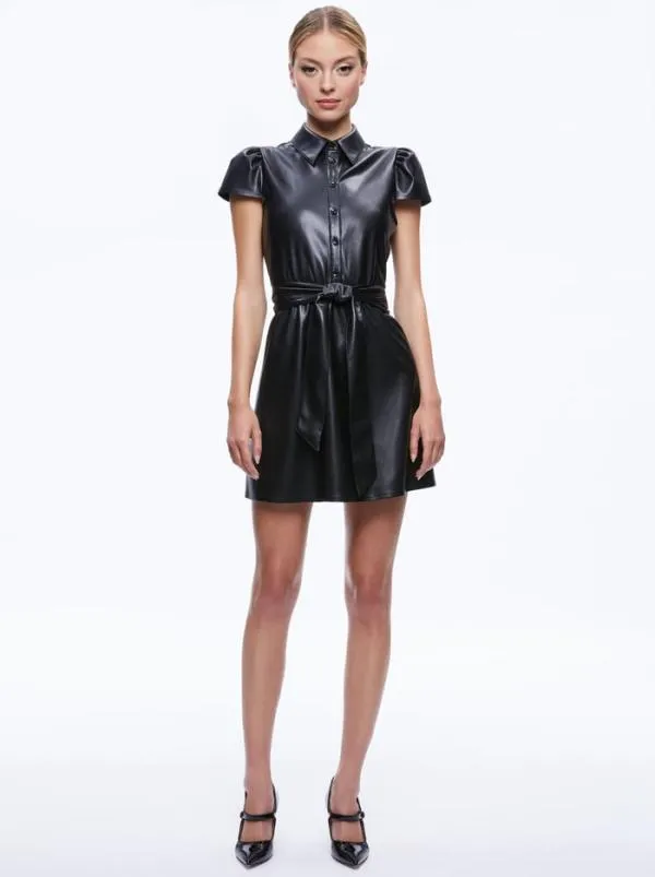 Dresses Women Alice Olivia CAROLYN VEGAN LEATHER SHIRT DRESS Black
